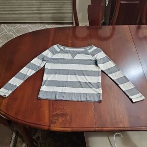 GAP Gray & White Striped Long-Sleeve Tee